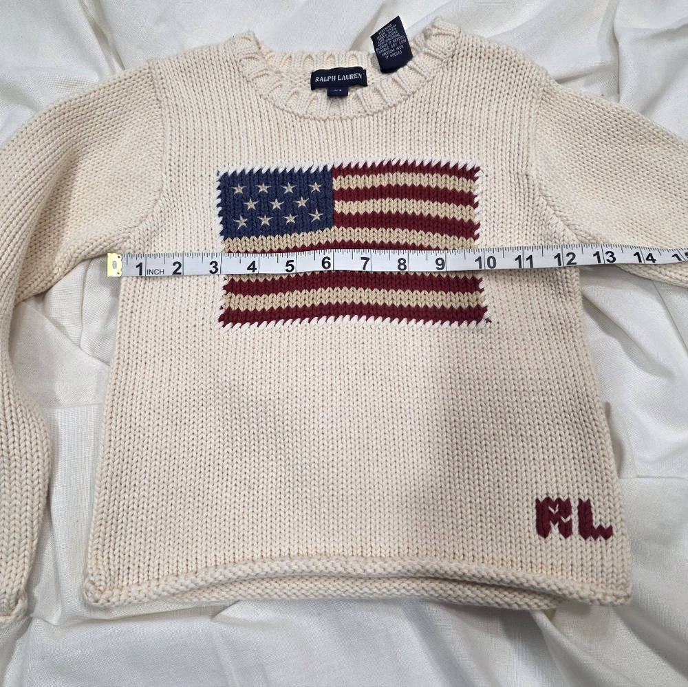 Vintage Ralph Lauren American Flag Cotton Sweater Made in Japan Unisex 4/5 - Picture 12 of 13